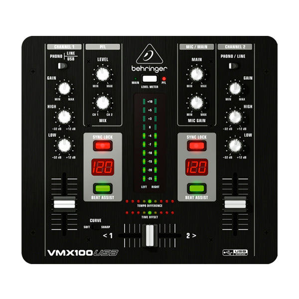 Mezcladora Para Dj de 2 Canales, Behringer VMX100 USB - Jupitronic Tienda en Linea